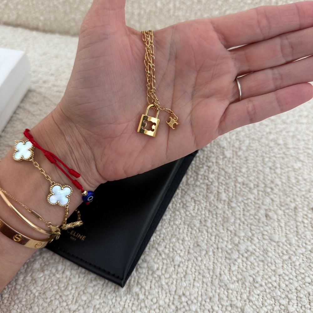 Celine Large TRIOMPHE Lock Necklace | Brass with gold finish - Picture 6 of 11